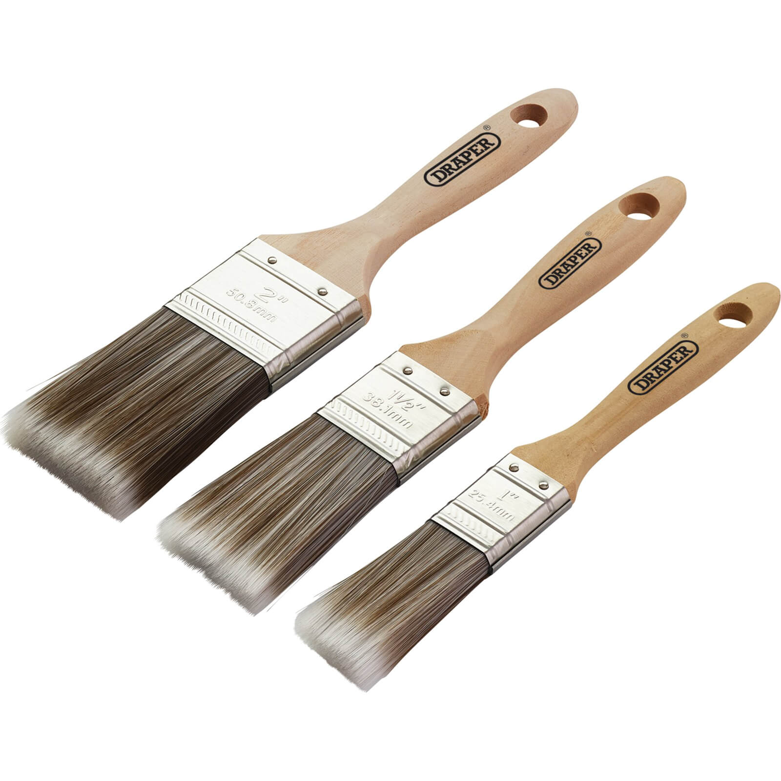  3 Piece Wood Handle Synthetic Paint Brush Set