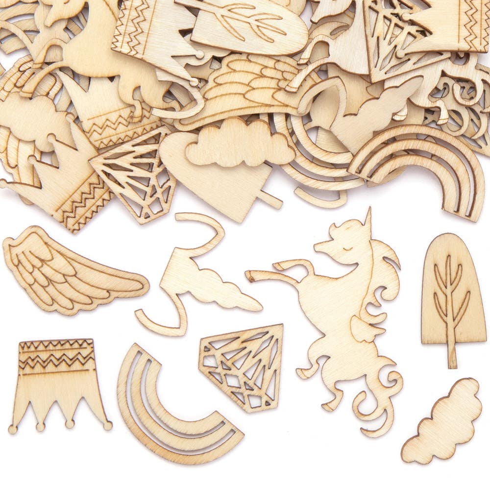 Baker Ross Unicorn Wooden Shapes - 40 Laser Cut Wooden Shapes In 8 Designs. Wood Cutout Unicorn Shapes For Scrapbooking. Size 2-4.5cm.