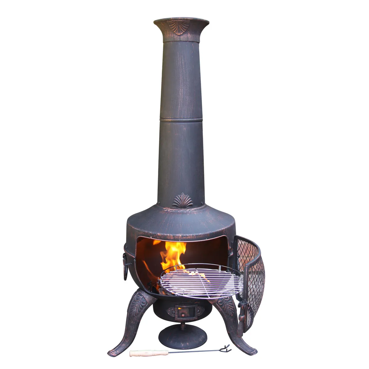 Cheminée d'Extérieur Acier et Fonte Tia en Bronze - 142cm