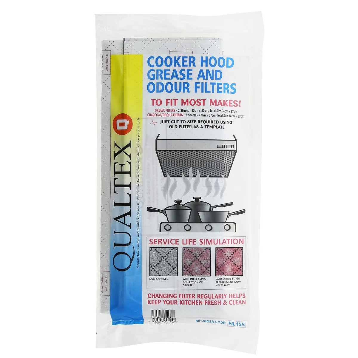 Qualtex Cooker Hood Grease & Odour Filters - Cut to Size Pack of 4