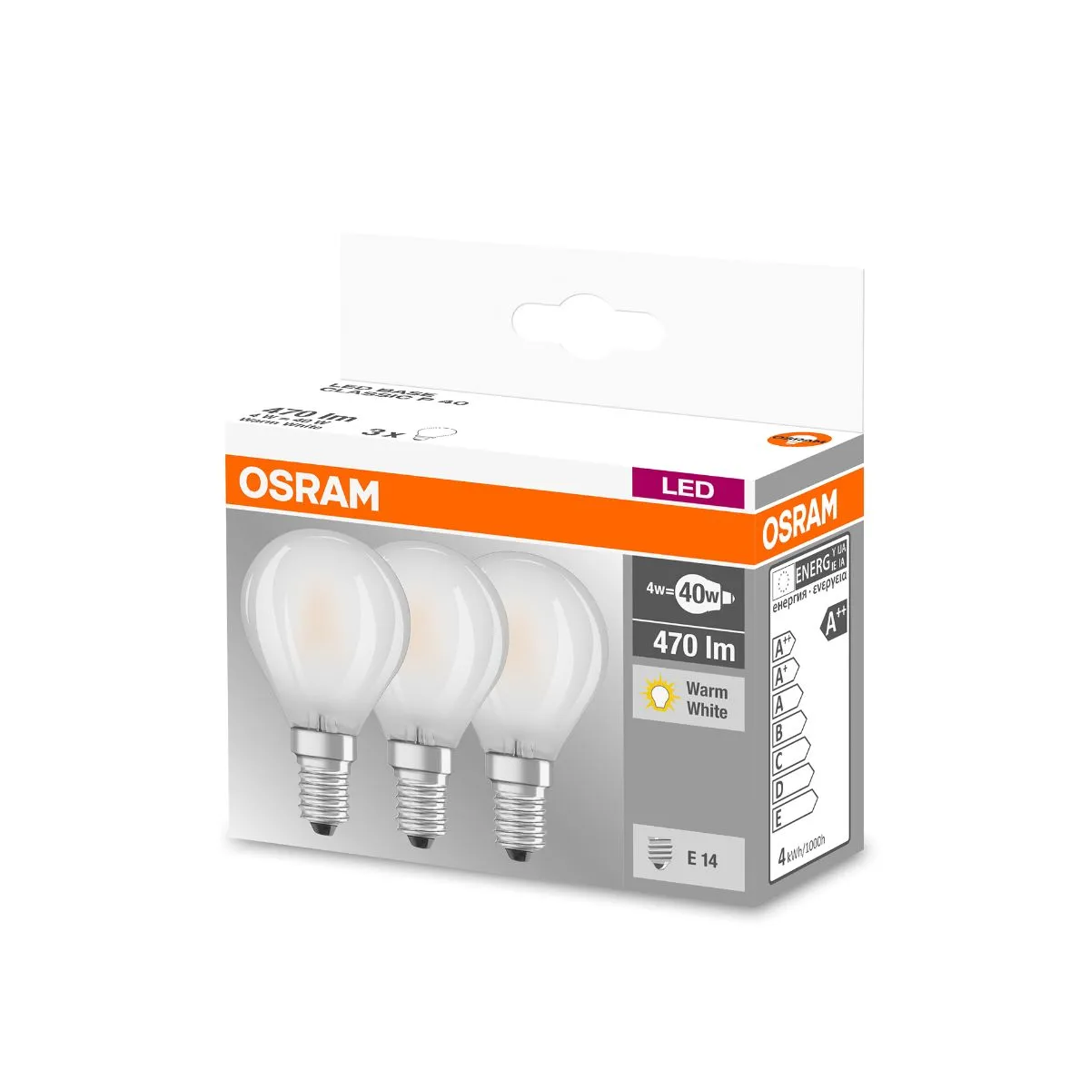 OSRAM Base Classic P LED Light Bulb - E14, Pack of 3