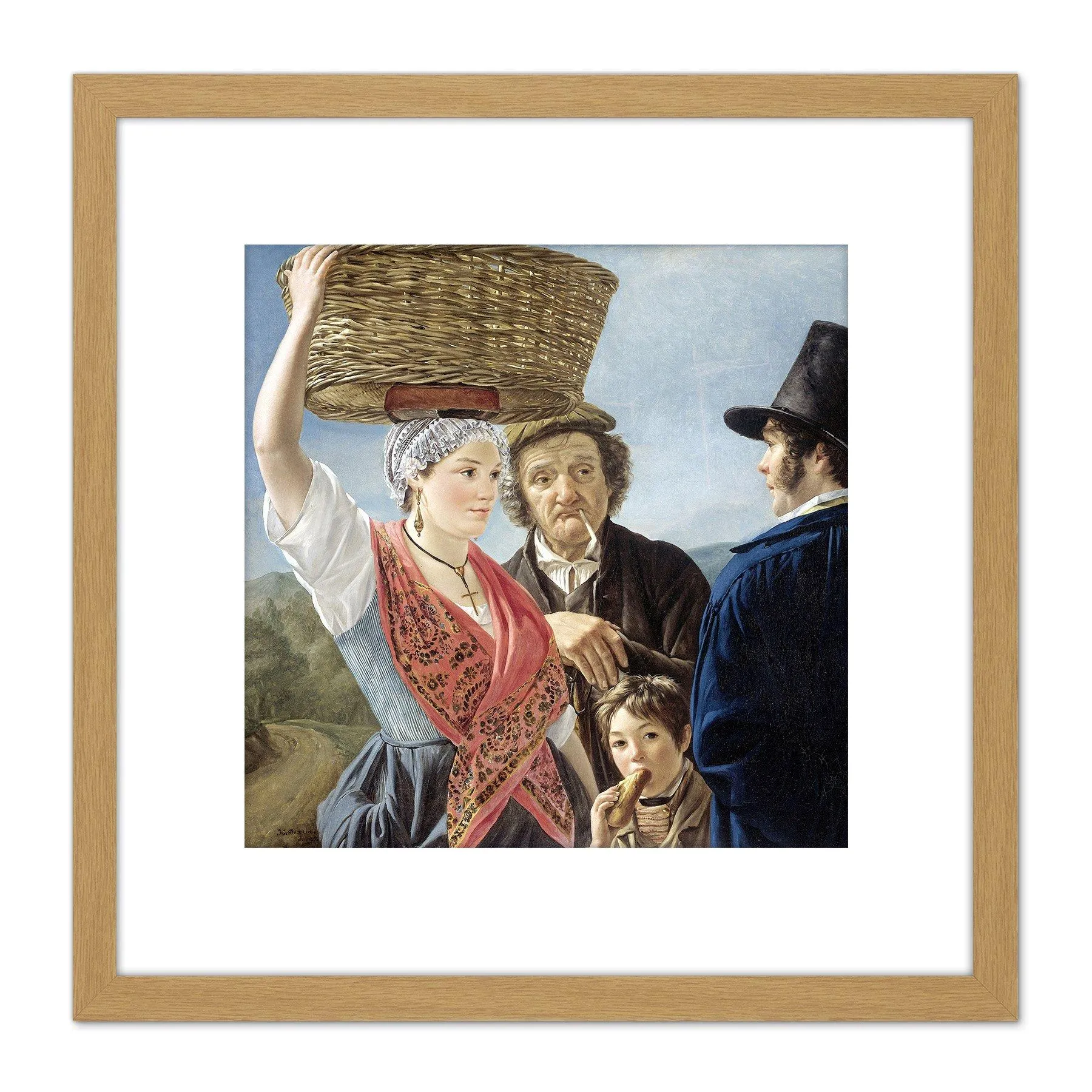 Artery8 Coene Market Gossip Woman Child Men Painting 8X8 Inch Square Wooden Framed Wall Art Print Picture with Mount