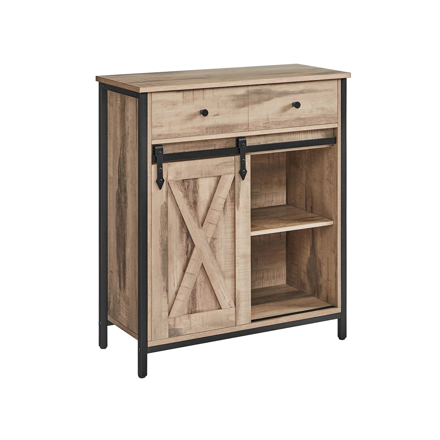 VASAGLE Industrial Storage Sideboard with Sliding Barn Door, Toasted Oak + Black