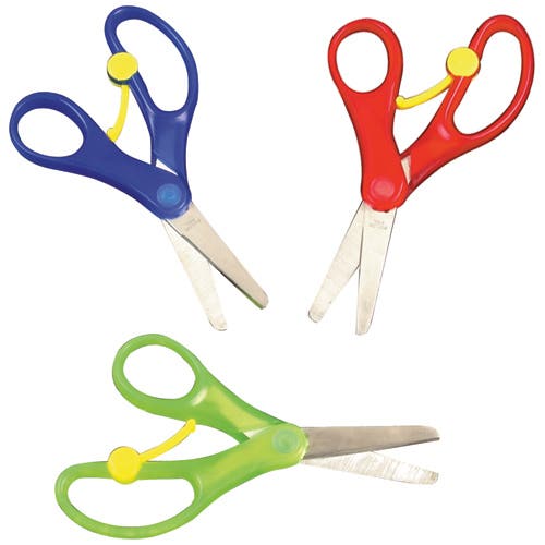 Baker Ross Spring Assisted Scissors - 3-Pack of Spring-Loaded Kids Scissors. 13cm Long. Assorted Colours.