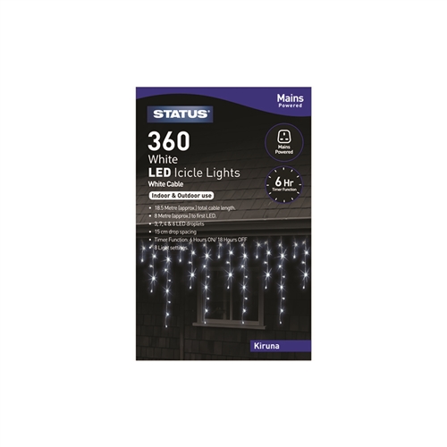 Status Kiruna - 360 - Cool White - LED - Indoor/Outdoor - Mains Powered - Icicle Drops String Festive Lights