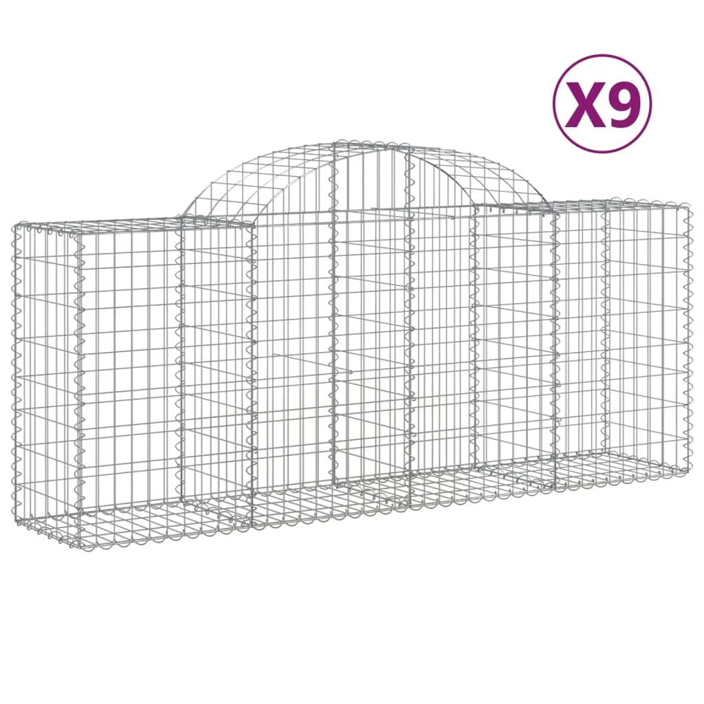 VidaXL Arched Gabion Baskets 9 pcs 200x50x80/100 cm Galvanised Iron