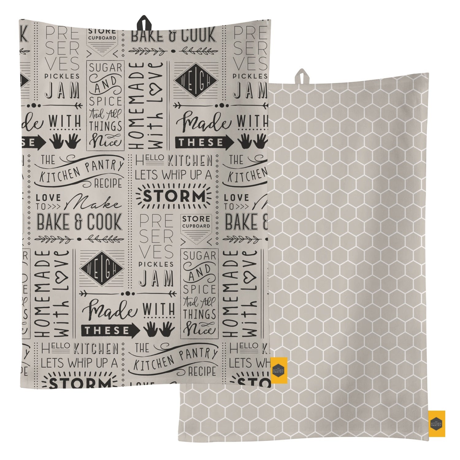 Kitchen Pantry Tea Towels, Set of 2, Grey