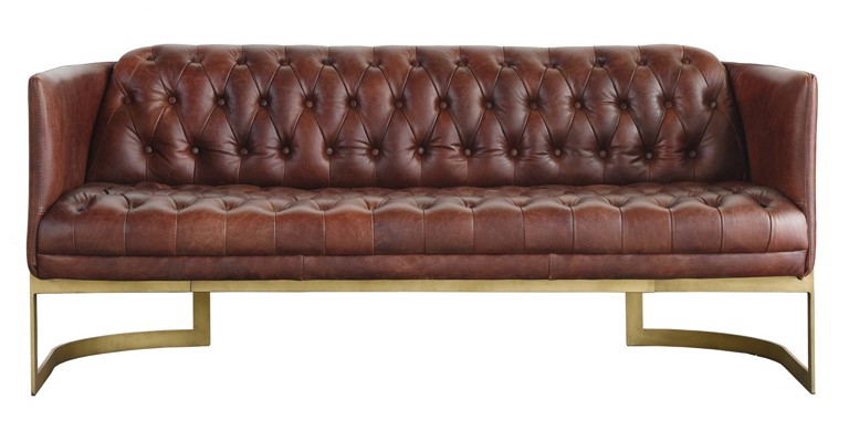 Brown Vintage Metal Frame 3 Seater Sofa Chesterfield Buttoned Distressed Real Leather