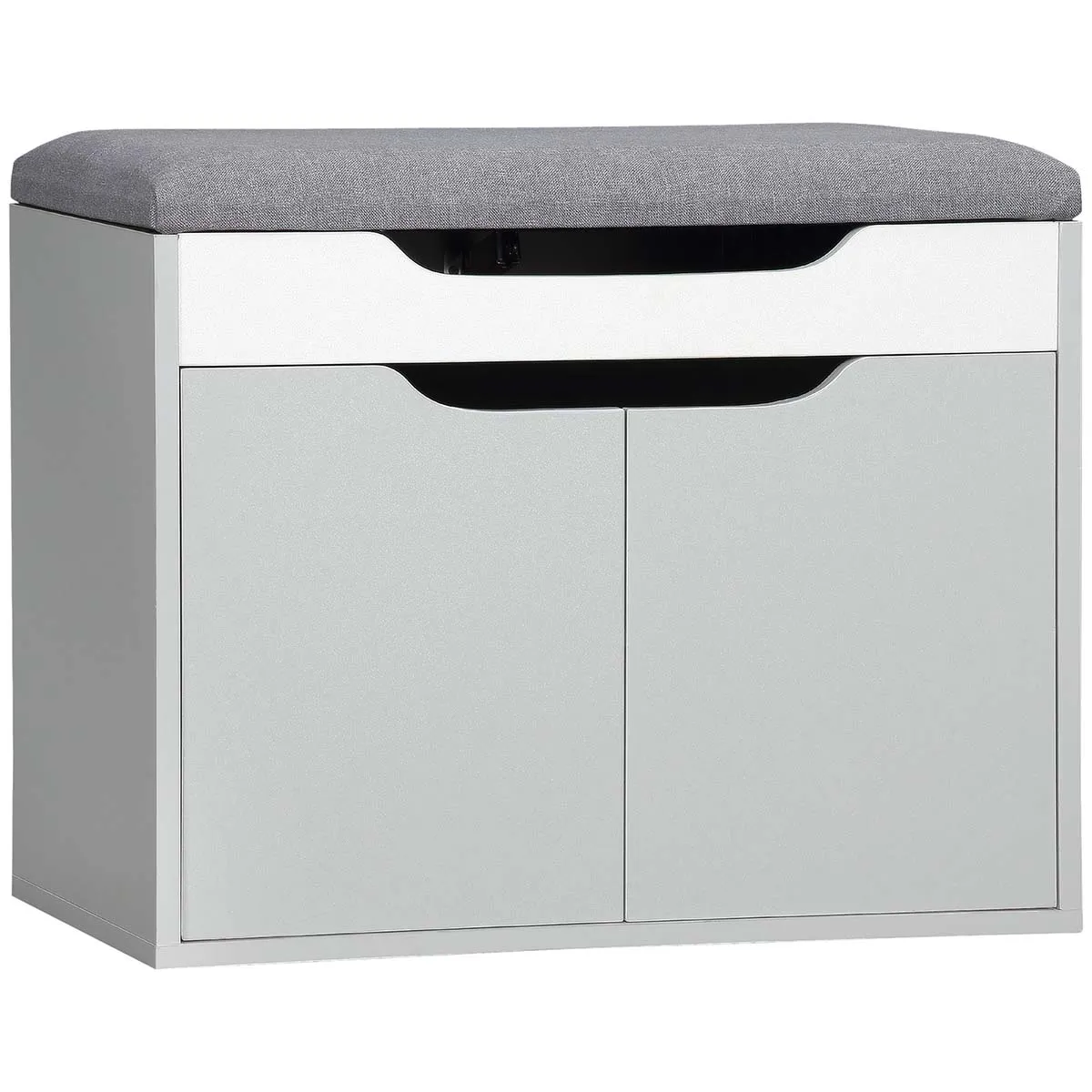 Homcom Upholstered Entryway Shoe Bench With Storage Cabinet For Living Room - Grey