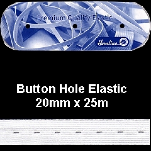 Hemline Button Hole Elastic 20mm - 25M X 20MM, WHITE