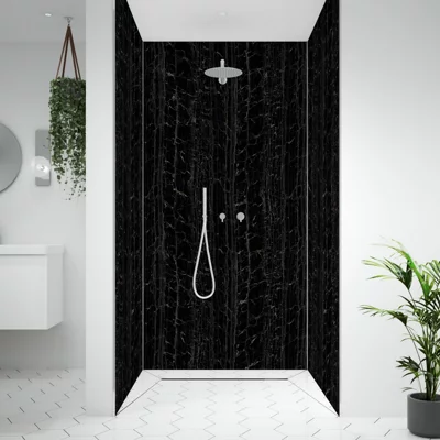 Splashwall Alloy Matt Nero Portoro Aluminium Bathroom & Wet Room Decorative Panel (H)2440mm (W)600mm