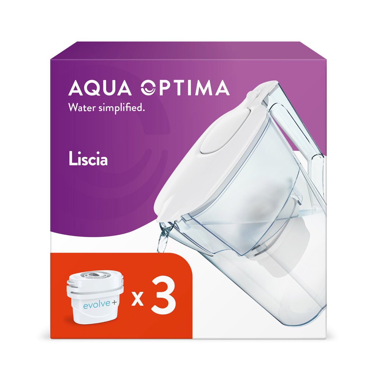 Aqua Optima Liscia 2.5L Water Filter Jug - White / 3 pack