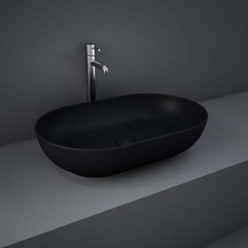 HudsonReed RAK Feeling - Matt Black Modern Oval Countertop Basin - 550mm x 350mm (No Tap-Holes)