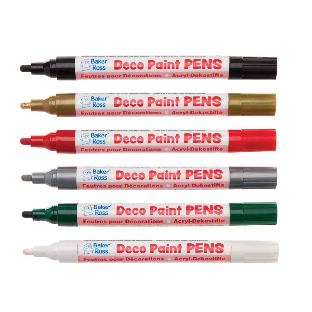 Baker Ross Christmas Paint Pens - 6 Paint Markers In Assorted Festive Colours. Acrylic Paint Pens For Rock Painting. Oil Based Acrylic Permanent Pens.