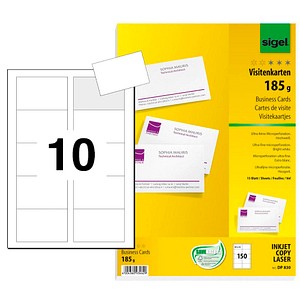 Sigel DP830 business cards, microperforated, white, 185 gsm, 150 pcs.=15 sheets