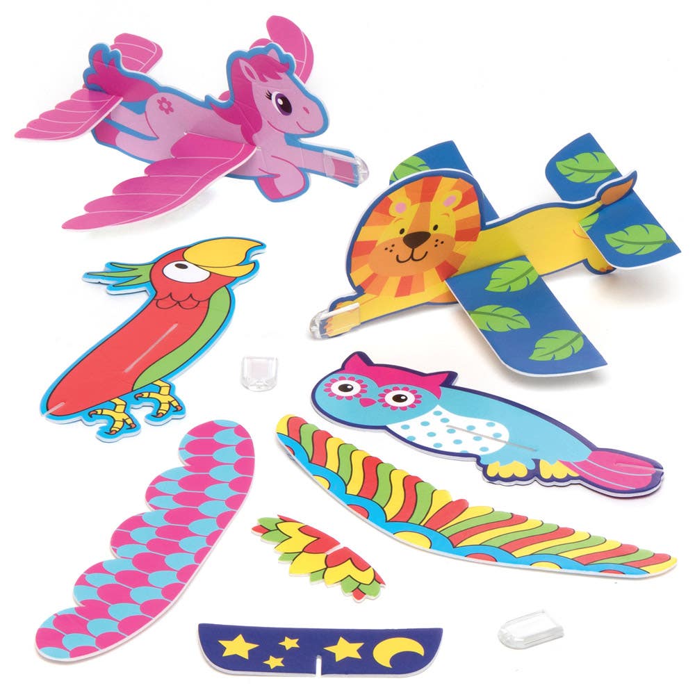 Baker Ross Value Pack Mixed Gliders - 12 Paper Covered Toy Gliders In 12 Designs. Foam Glider Party Bag Fillers. Size 18-20cm.