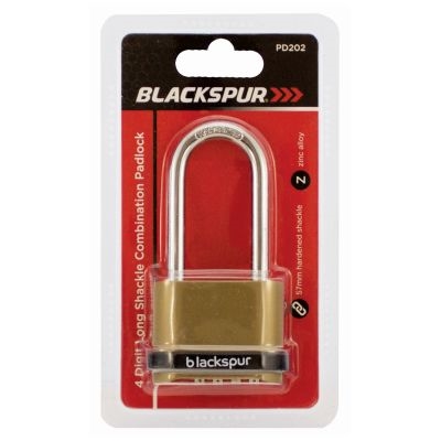 Blackspur - Long Shackle Zinc Alloy Combination Padlock - 4-Digit - Brass