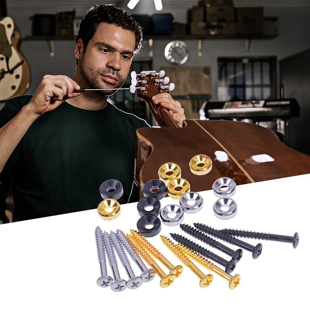 TOMTOP JMS 4 PCS Guitar Neck Joint Bushings Set Guitar Neck Mounting Screws Bass Ferrules Bushings with Nuts gold