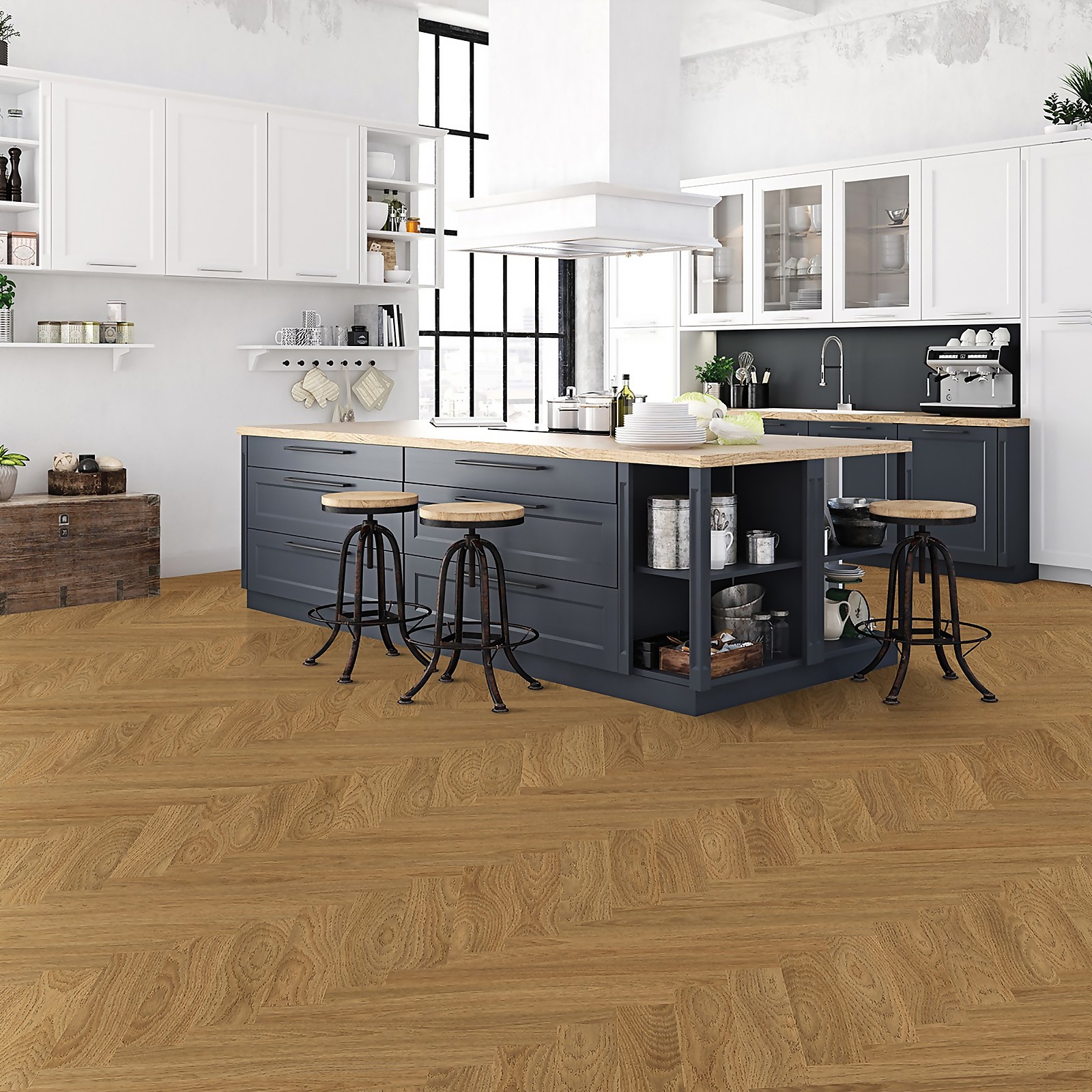 Kraus Rigid Core Herringbone Luxury Vinyl Floor Tile - Weaveley Light Oak