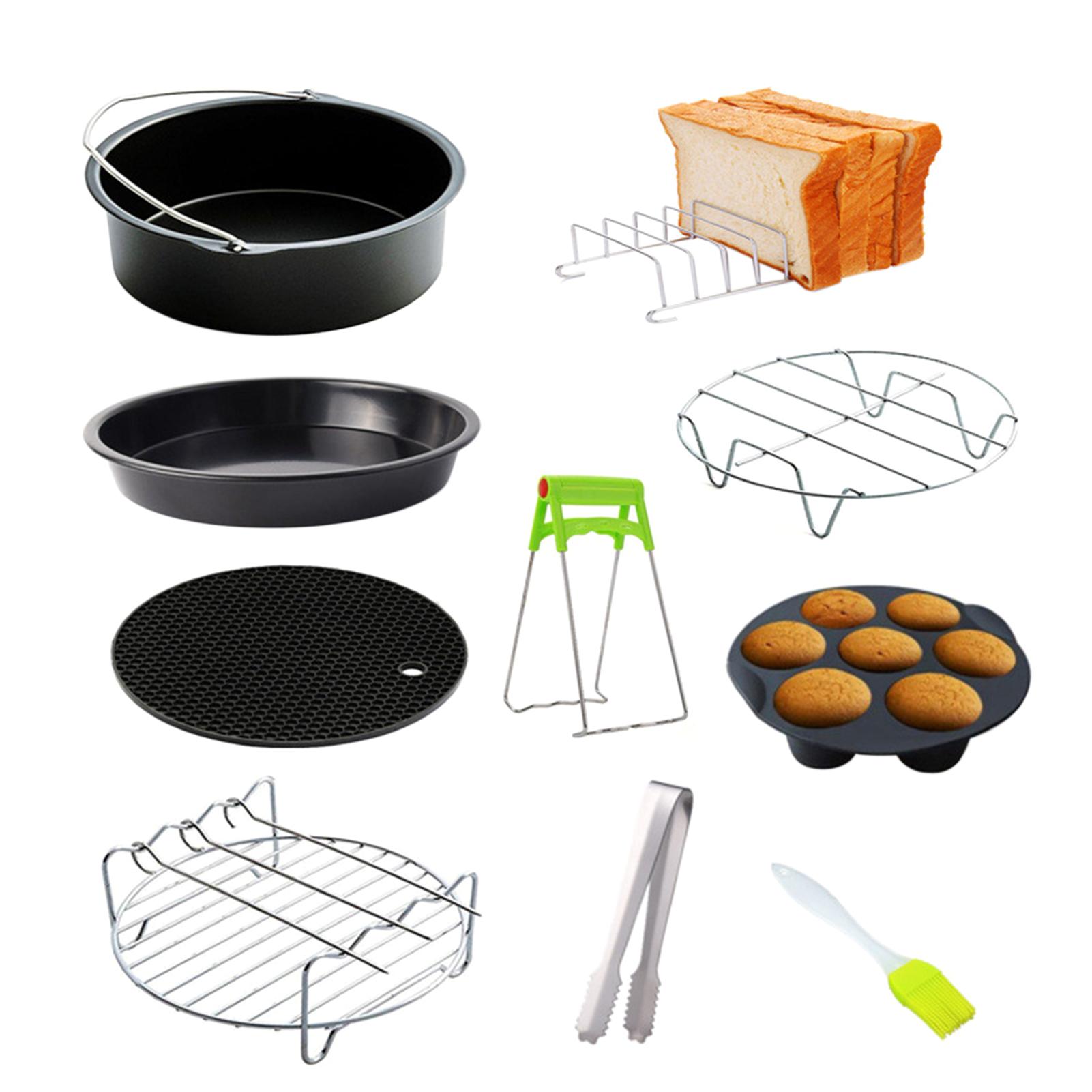 Neoglint 10Pcs Air Fryer Accessory Kit Frying Baking Pan Rack Pizza Tray Pot Metal Holder Bread Bracket 7in