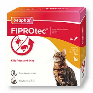 Beaphar FIPROtec Flea & Tick Spot On Treatment for Cats 4 Pipettes