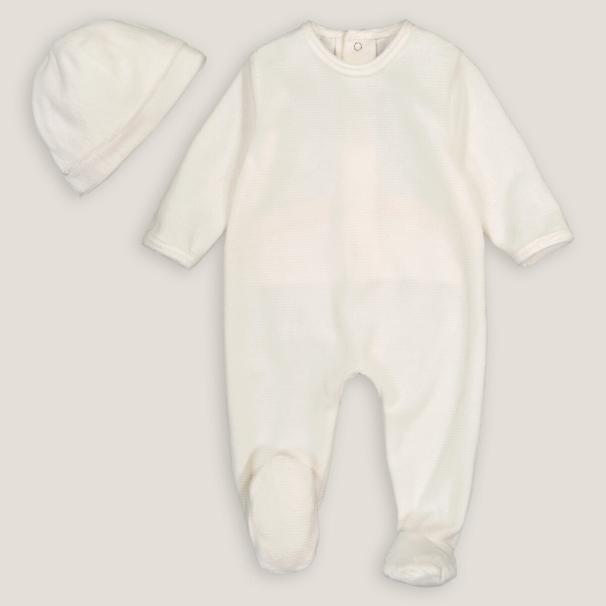 Newborn Velour Sleepsuit/hat In Organic Cotton Mix By La Redoute