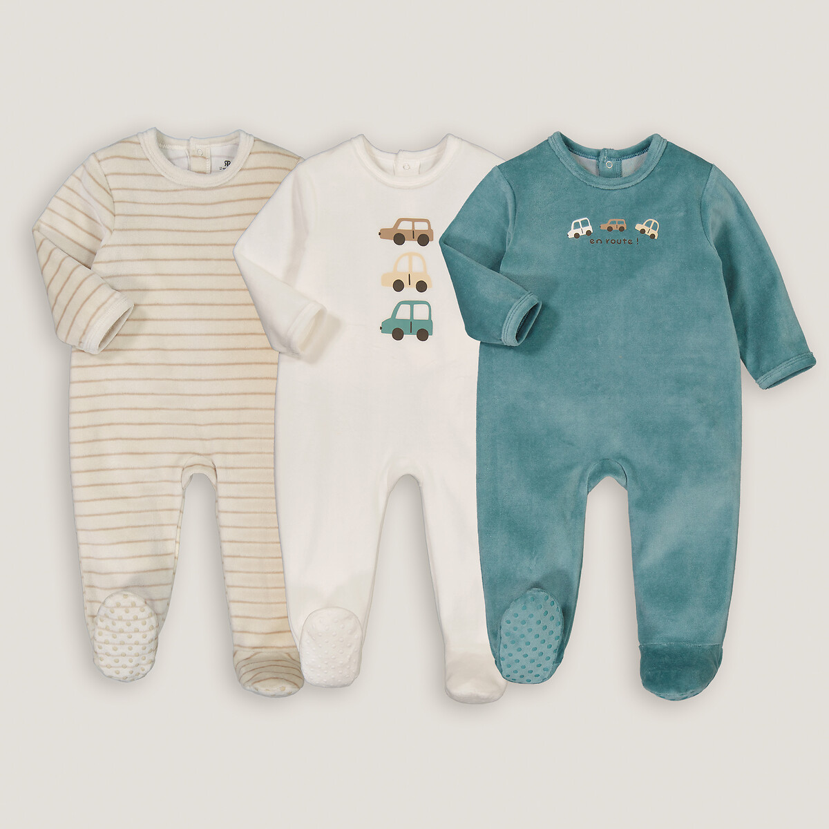 La Redoute Collections Pack Of 3 Sleepsuits In Velour By La Redoute