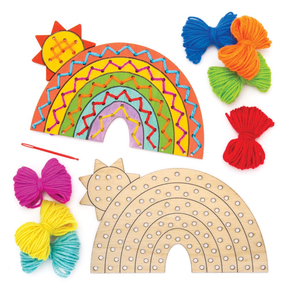 Baker Ross Rainbow Threading Kits - 4 Wooden Rainbow Craft Kits. Threading Crafts For Kids. Size 21cm x 13cm.