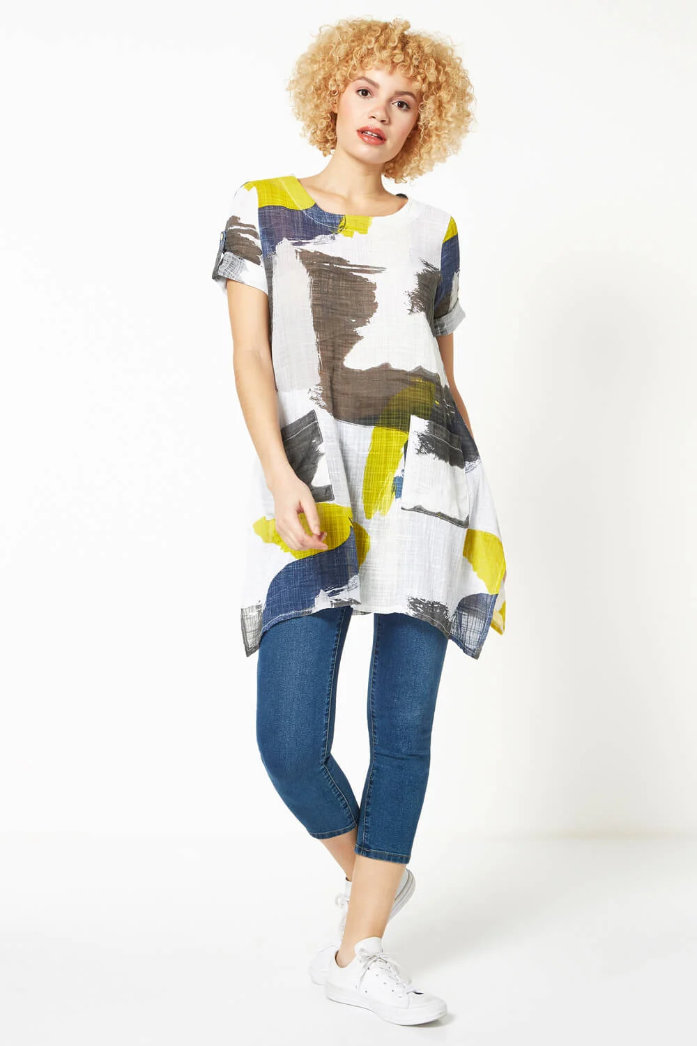  Women's Colour Block Longline Crinkle Tunic Top|Size: S