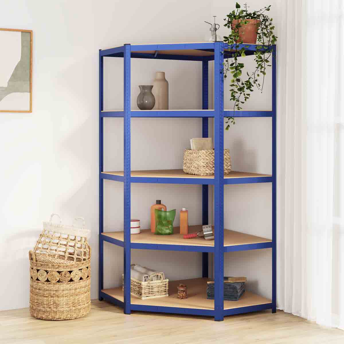 VidaXL 5-layer Corner Shelf Blue Steel&engineered Wood