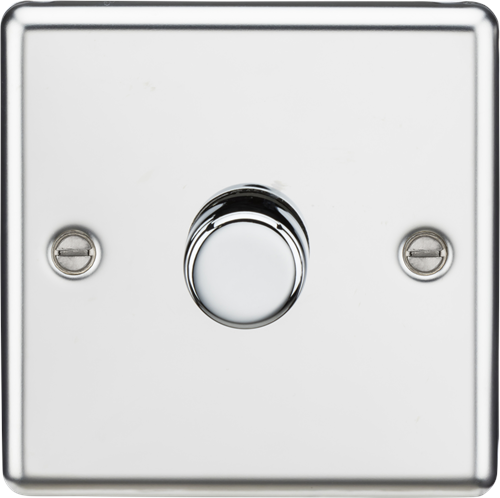 Knightsbridge 1G 2-way 10-200W (5-150W LED) Intelligent Raised Round Edge Dimmer - Polished Chrome