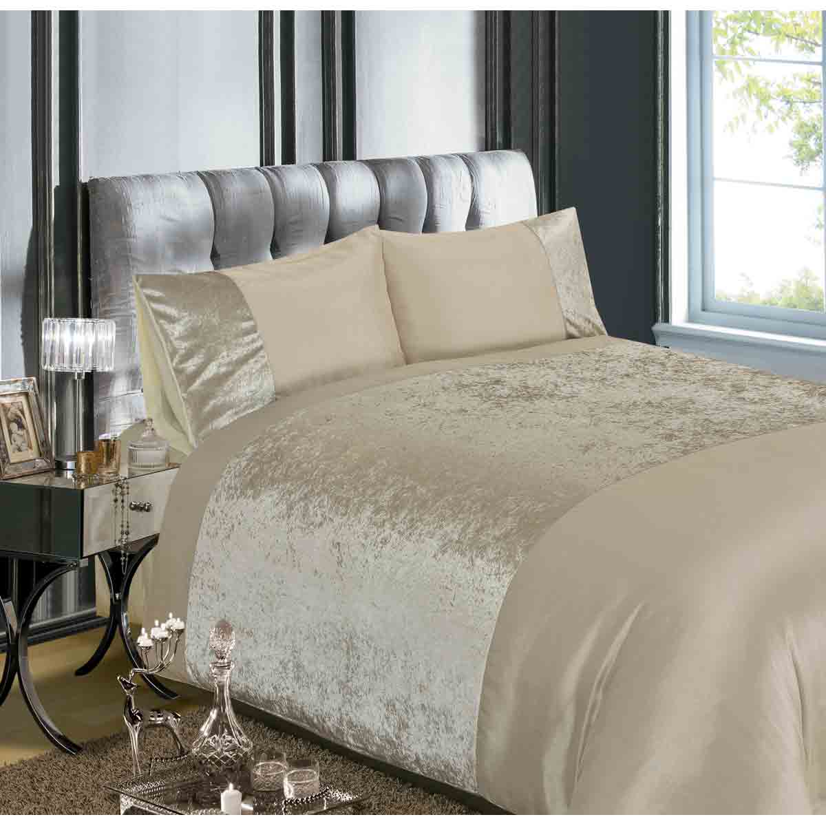 Crushed Velvet Natural Duvet Cover Set - Super King