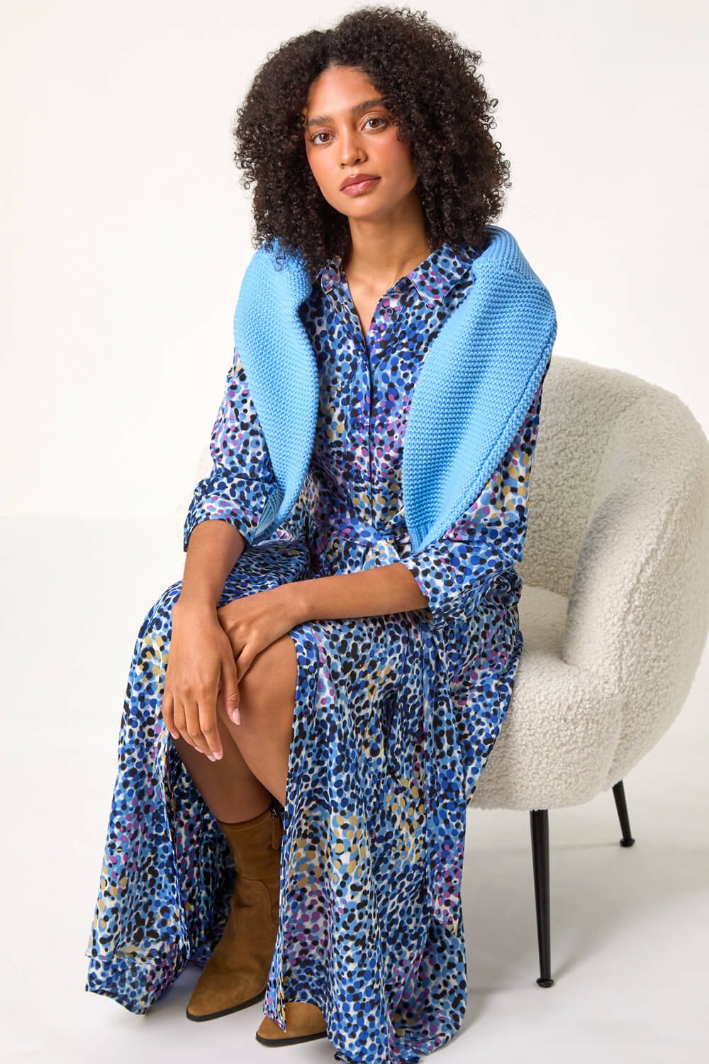 Animal Leopard Print Midi Shirt Dress