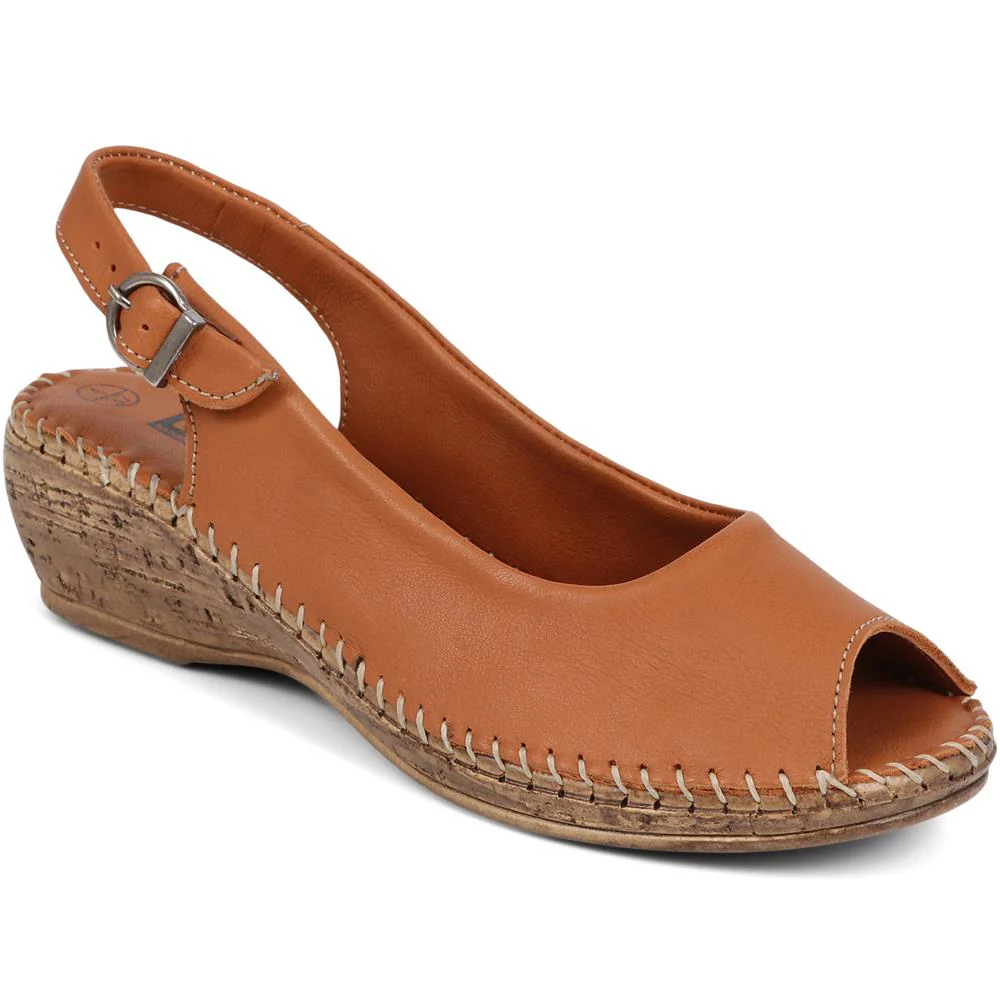 Leather Slingback Low Wedges - HAK39017 / 325 516