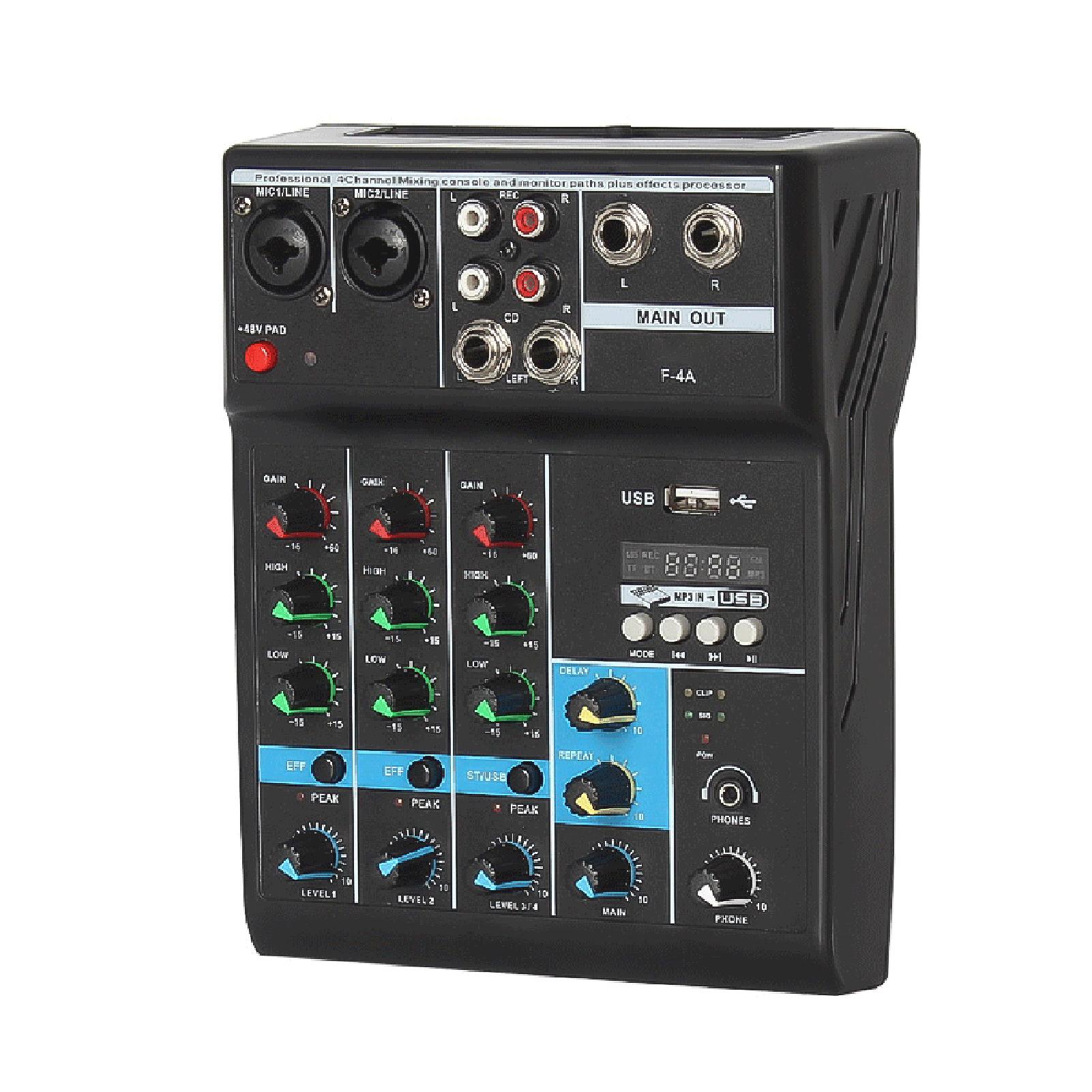 Automobile And Motorcycle Supplies J.I.Y Professional 4-Channel Mixing Console Mini USB Mixer with Sound Card Effects Console Computer US Plug