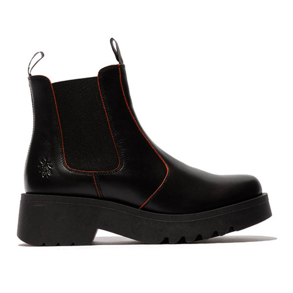 Fly London Medi Midland Black Red Womens Chelsea Boots P144789-015 in a Plain Leather in Size 38