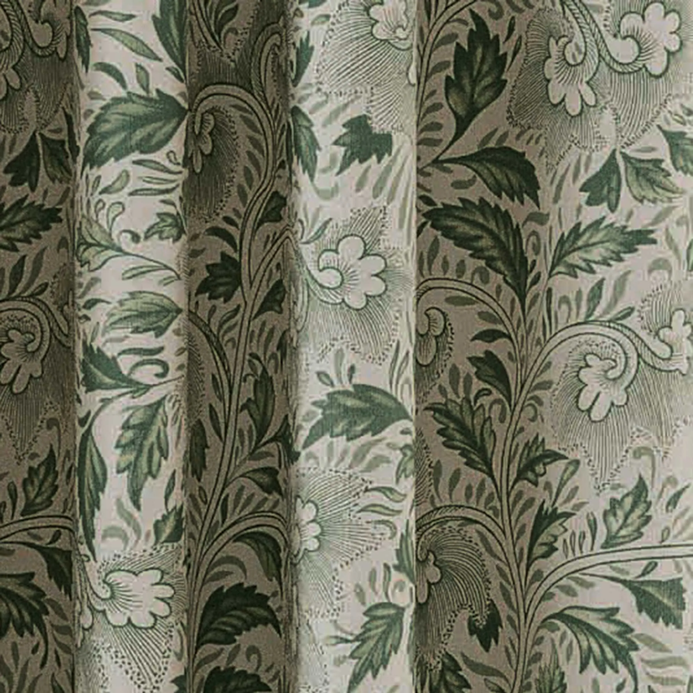 V & A Ornamental Bloom Lined Curtains 90" x 72", Green