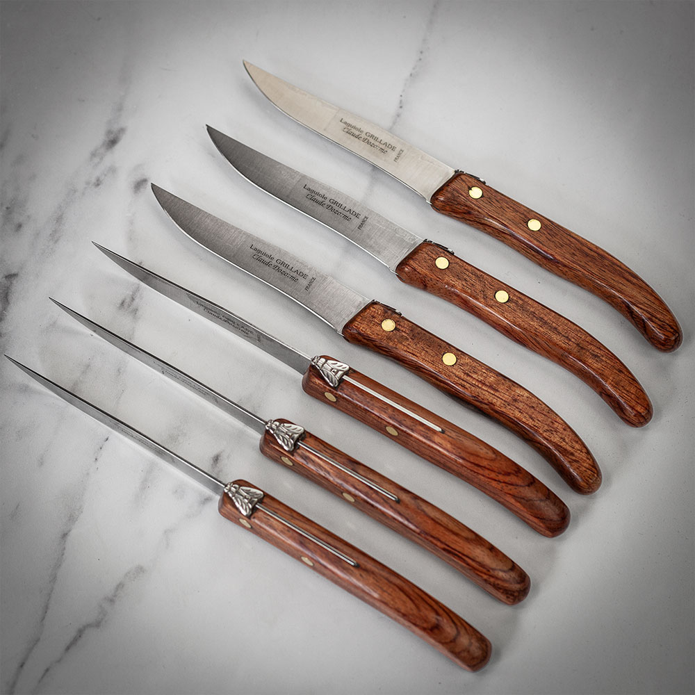 Claude Dozorme Box 6 Grill Steak Knives - Exotic Wood