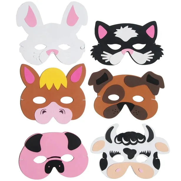 Henbrandt 6 x Farm Animal Foam Masks Fancy Dress Accessories Kids Nativity Party Bag