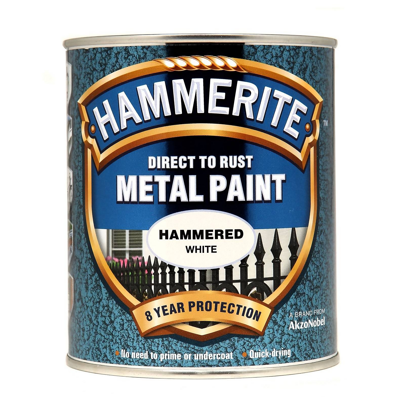 Hammerite Direct To Rust Hammered White Metal Paint - 750ml