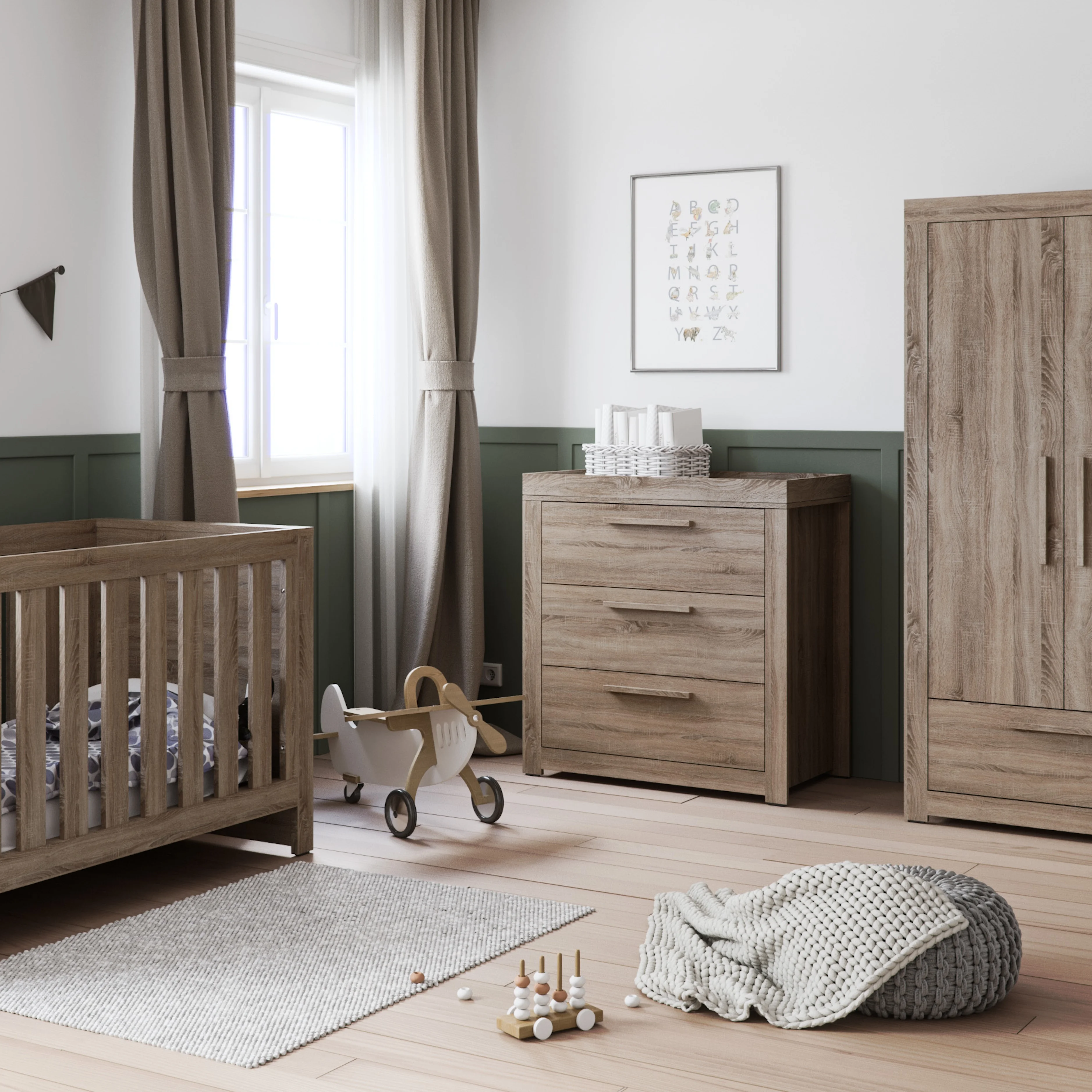 Little Acorns Ellesmere 3 Piece Nursery Furniture Set Truffle Oak