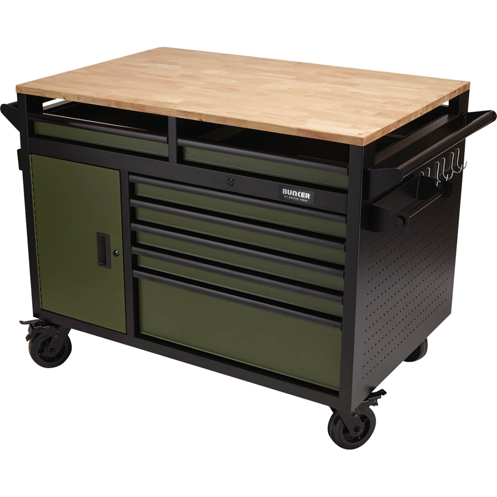  Bunker Roller Workstation with Workbench - Green / Roller Tool Cabinet, 14 Drawer