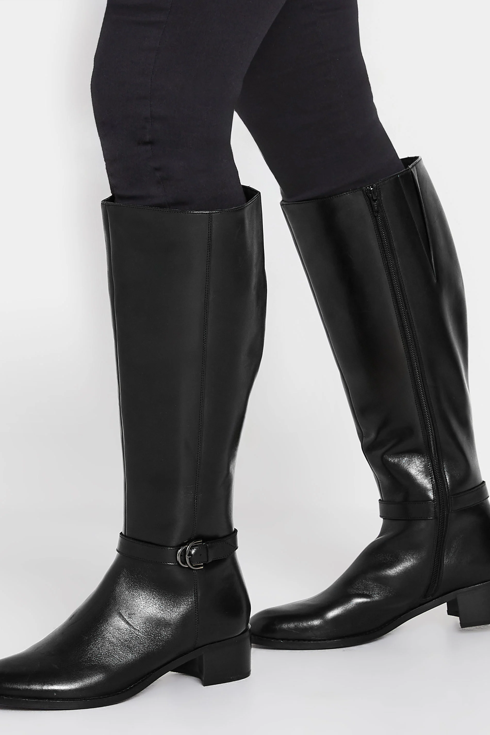 Long Tall Sally Black Leather Heeled Knee High Boots In Standard Fit Standard > 10 | Tall Women's Leather Boots