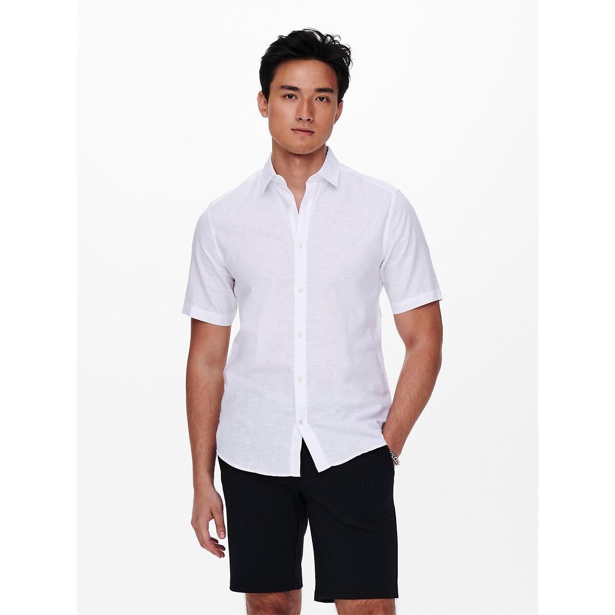 Only & Sons Linen Short Sleeved Shirt Men White