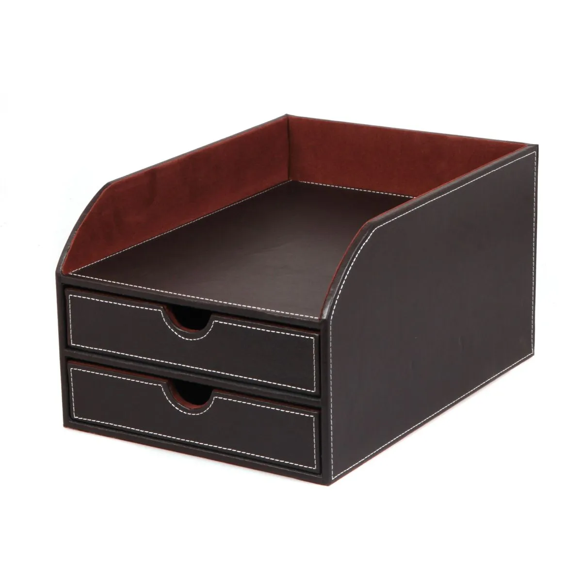 Osco Faux Leather 2 Drawer Sorter with Letter Tray, Brown | Desk Accessories > Desk Organisers & Storage > Desk Tidy