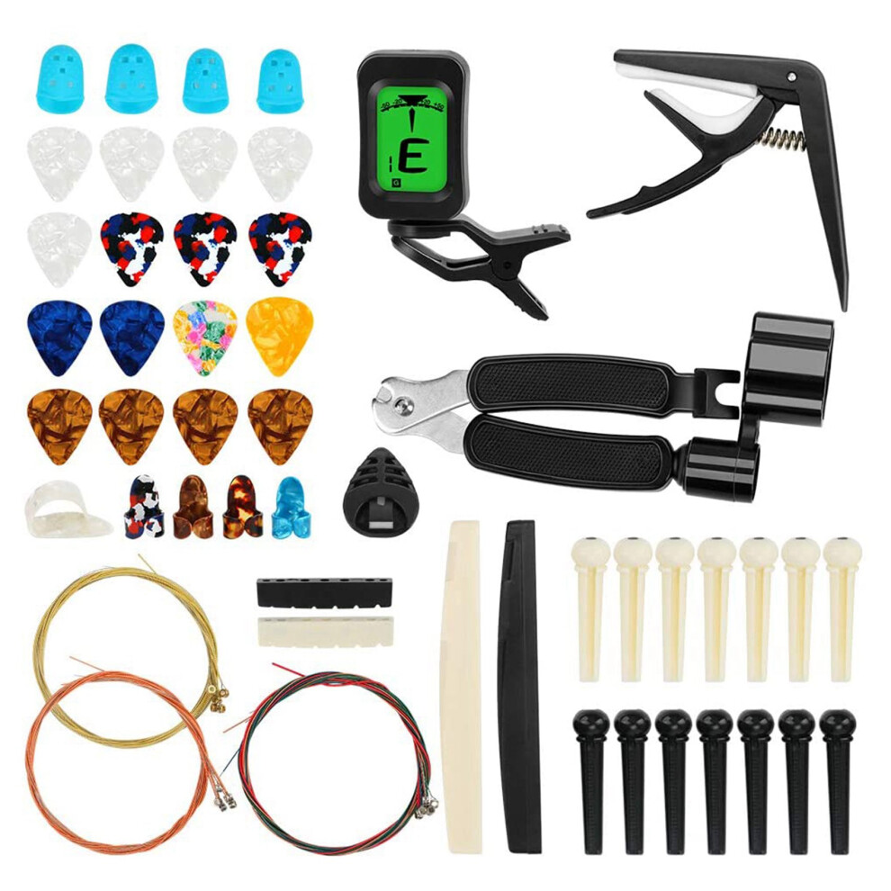 Unbranded 65 PCS Guitar Accessories Kit with Guitar Strings, Tuner, Capo, Picks