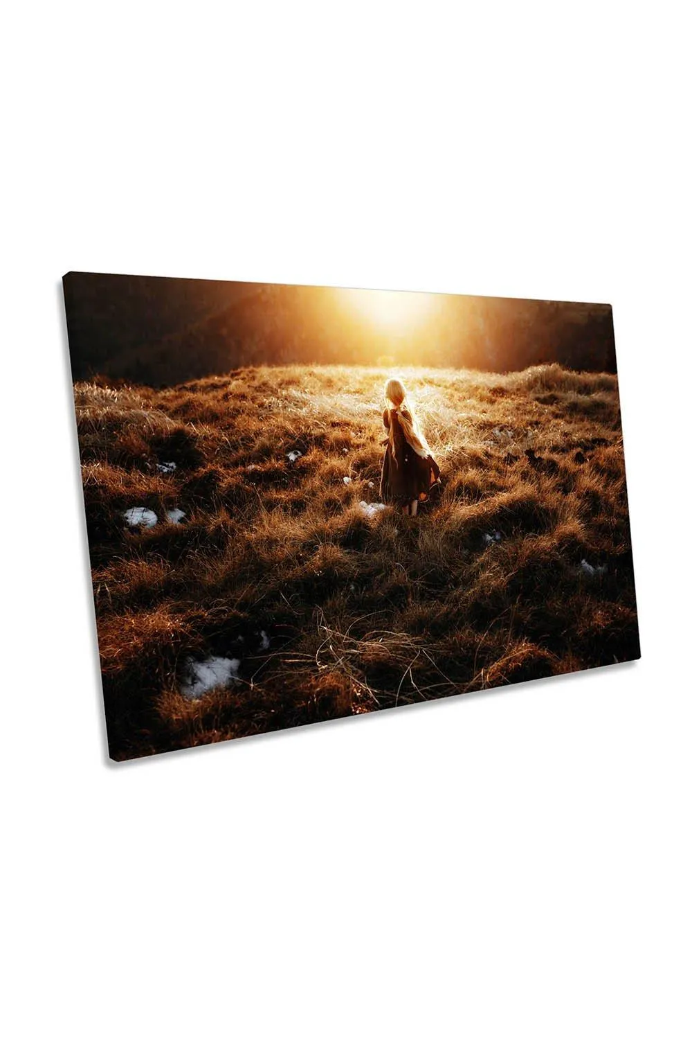 CanvasGeeks Autumn Child Sunset Childhood Canvas Wall Art Picture Print|Size: W24 inch x H16 inch x D20mm|orange