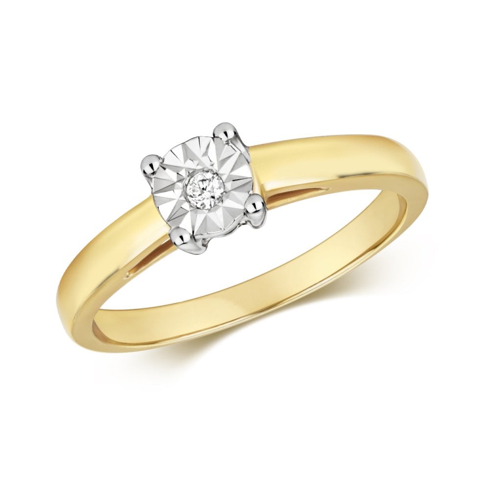  9ct Diamond Illusion Set Solitaire Gold Rings RD500/