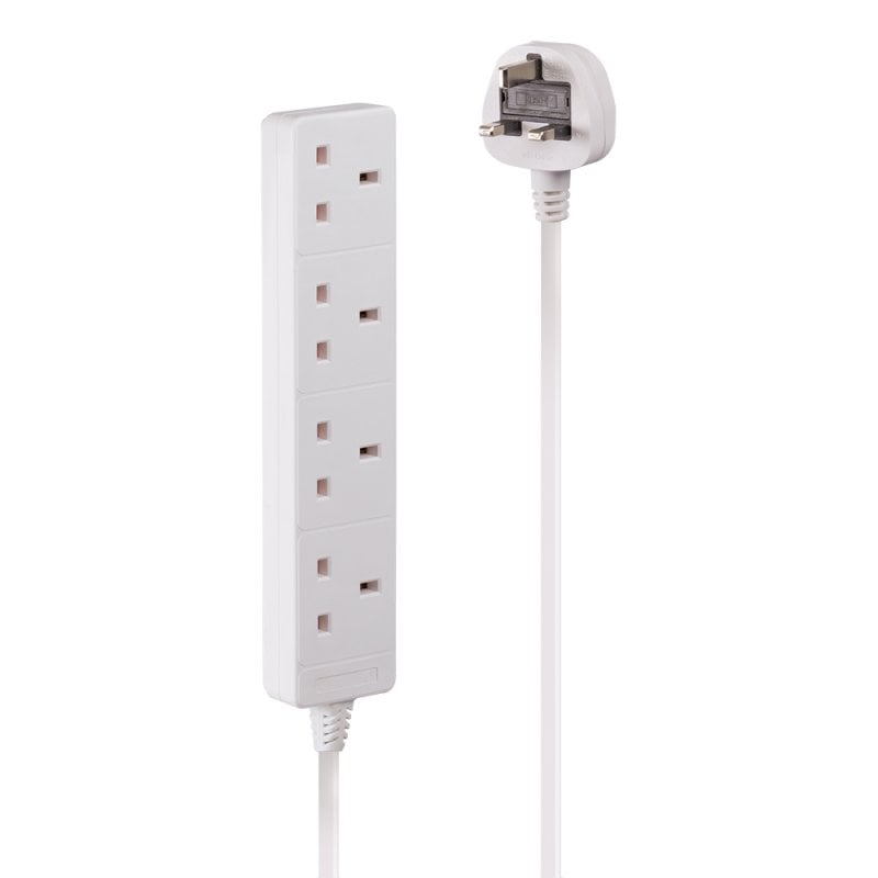 LINDY Power Strip - UK Mains 4 Way Gang Socket, White, 5m