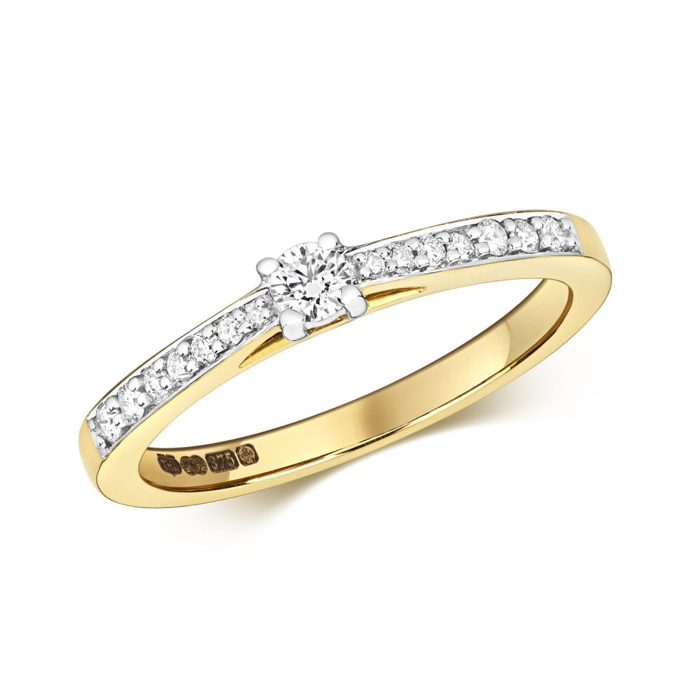  9ct Diamond Solitaire Set Shoulders Gold Rings RD630